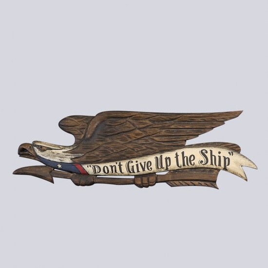 Carved Wood Eagle Sign "Don't Give Up The Ship"