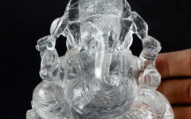 Carving Ganesh Quartz Statue Craft Sculpture - 120×105×54 mm - 673 g