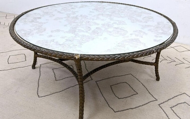 Cast Aluminum and Eglomise Mirror Coffee Table.