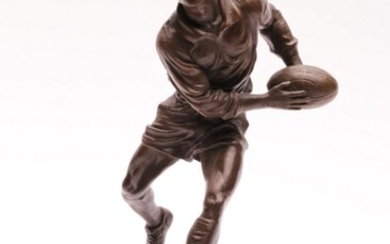 Cast Metal Figure of a Rugby Player With a Bronze Coloured Finish H: 22cm