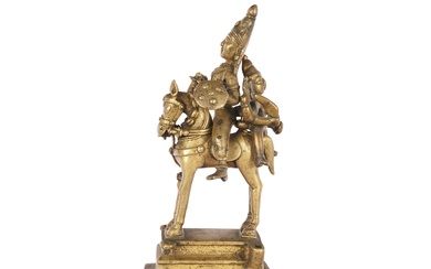 Cavalier à cheval Inde 19e siècle ou antérieur Bronze coulé Hauteur 23 cm, longueur 11...