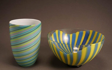 Cenedese Vetri for Murano Art Glass Vase and a Seguso Viro for Oggetti Art Glass Bowl