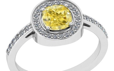Certified 1.25 Ct Natural Fancy Yellow And White Diamond Platinum Vintage Style Engagement Halo Ring
