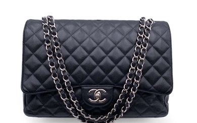 Chanel - Black Quilted Caviar Maxi Timeless Classic 2.55 Double Flap Bag Shoulder bag
