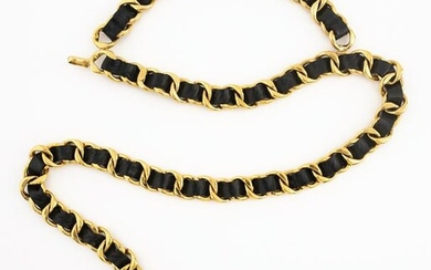 Chanel Gold-Tone Cuban Link and Black Leather Belt