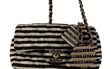 Chanel - Striped Black and White Velvet Mini Charms Crossbody bag