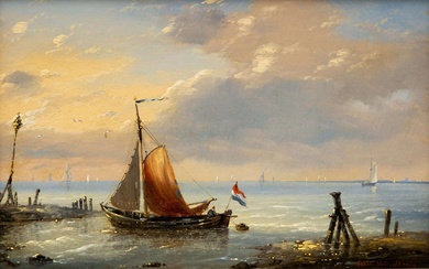 Charles Louis Verboeckhoven (Belgisch, 1802-1884), Vissersboot voor de kust