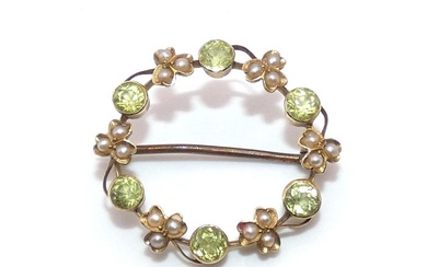 Charming fine Victorian 15kt gold peridot & seed pearl floral...