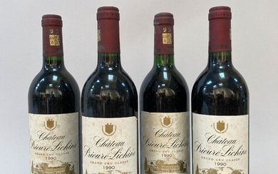 Château PRIEURE LICHINE 1990 - 4e Grand cru classé MARGAUX. 4 bouteilles. (Etiquettes tachées).