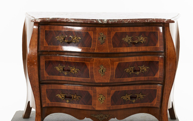 Chest of drawers, first half of the 20th century, Rococo style, with contoured stone top, f.