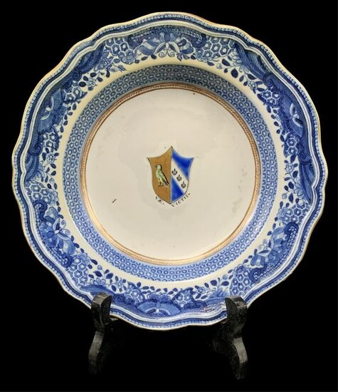 Chinese Armorial Blue And White Charger, Plate