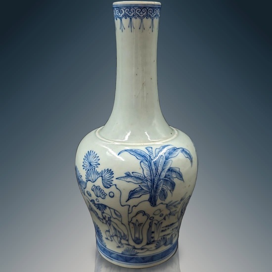 Chinese Blue And White Porcelain Long Necked Vase With Double...