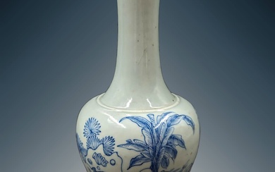 Chinese Blue And White Porcelain Long Necked Vase With Double...