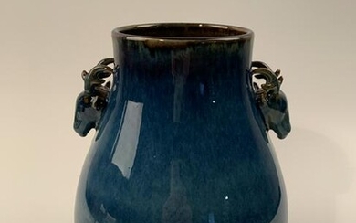 Chinese Blue Glaze Deer Head Vase