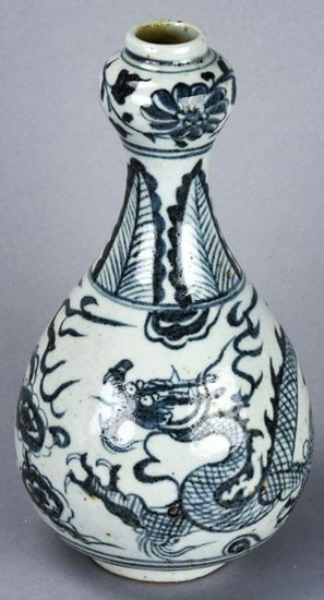 Chinese Blue & White Porcelain Dragon Bottle Vase