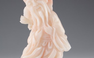 Chinese Carved Angel Skin Coral Figure of Wise Man
