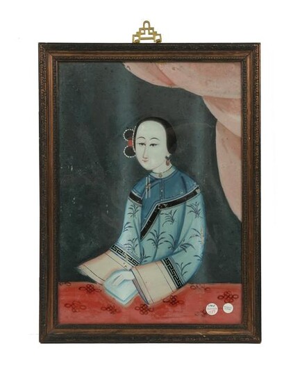 Chinese Export Reverse-Painted Mirror, 19th Century