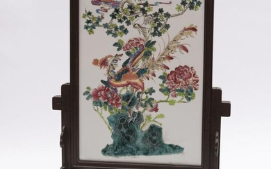 Chinese Fencai porcelain table screen with bird and
