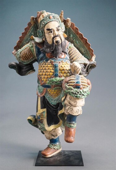 Chinese Glazed Ceramic Figure of a Warrior (as is), H: 18-1/4 in