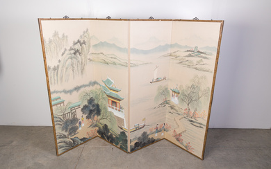 Chinese Hand Painted Vintage Folding Screen