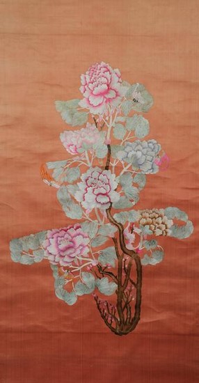 Chinese Orange-Ground Shou Embroidery, 19th C.