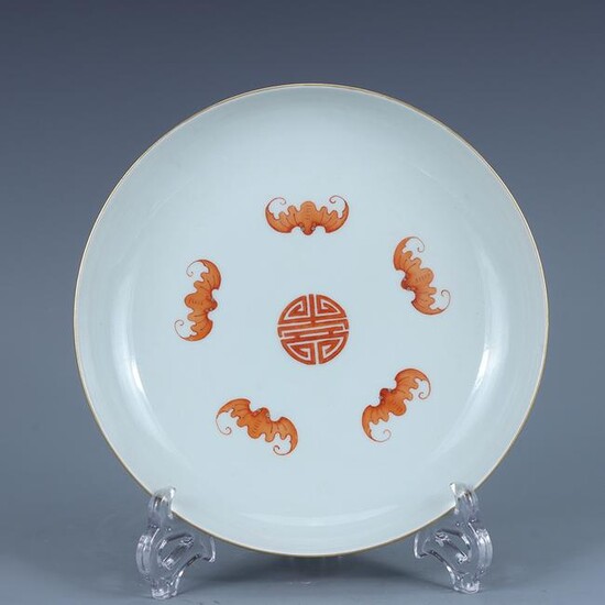 Chinese Red And White Porcelain Plate