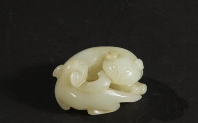 Chinese White Jade Carving of Cats, 19th Century