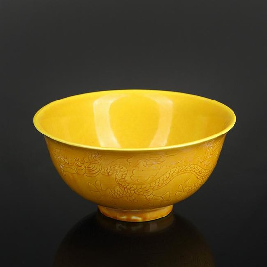 Chinese Yellow Dragons Porcelain Bowl