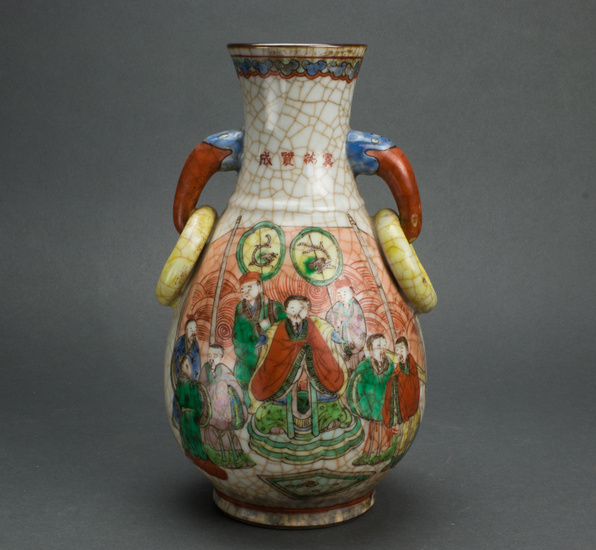 Chinese famille verte crackled ground vase