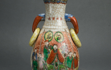 Chinese famille verte crackled ground vase
