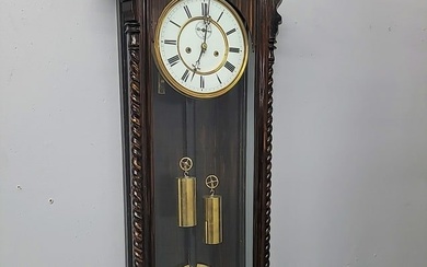 Circa 1880's 2 weight Vienna Regulator with time & strike movement. Cleaned & running. H 44" w