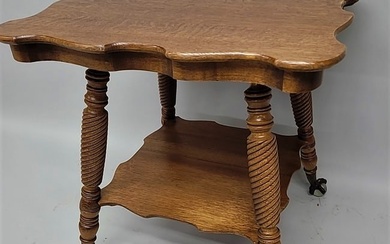 Circa 1900 Heavy 1/4 Cut Oak Large Eagle Claw & Glass Ball Parlor Table - Very good refinished &