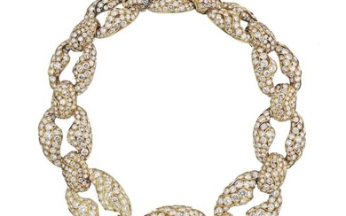Circa 1960's 18K Yellow Gold 250 carat Diamond Link Necklace
