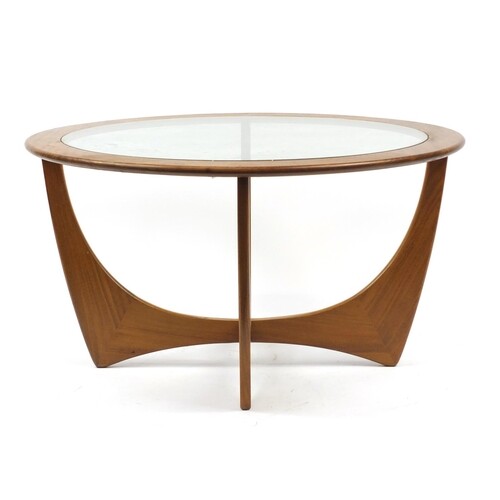 Circular G-Plan E Gomme coffee table with glass top, 45cm hi...