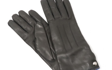 Coach Black Leather Gloves Trimmed in Blue with Stitched Edge