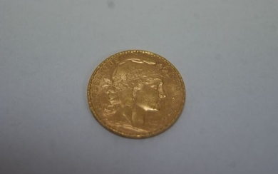 Coin of 20 frs gold cockerel, 1904. Weight 6, 42 g. BE