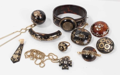 Collection of 19th century piqué work jewellery