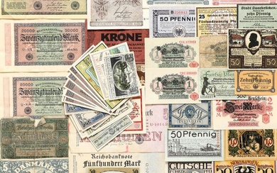 Collection of emergency notes from Denmark, Germany (59), as well as Finland,...