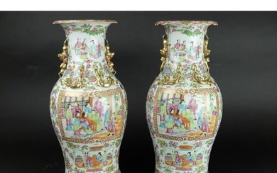 Colorful Chinese Rose Mandarin Tall Porcelain Vases 2