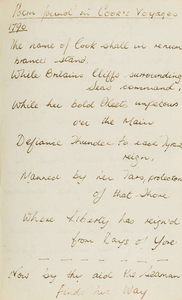 Cook (Captain James) & Arthur O'Connor.- Commonplace bookof poetry and prose, including an unpublished poem on Captain Cook, a poem by the Irish nationalist Arthur O'Connor & a treatise on card tricks, manuscript, modern cloth, watermarked 1804 - 20th...