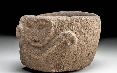 Costa Rican Stone Mortar w/ Figural Relief