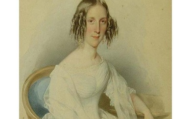 DAME IN A WHITE DRESS LEOPOLD FISCHER WATERCOLOR PAINTING (1814 1865) Leopold Fischer