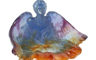 DAUM Art Glass Pate de Verre Angel Dish