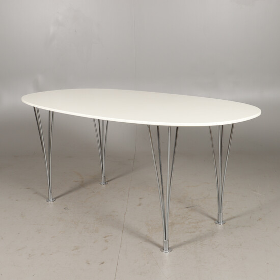 DINING TABLE "Superellips". Design Bruno Mathsson & Piet Hein, for Fritz Hansen. Label Label.