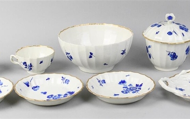 DR WALL WORCESTER PORCELAIN BLUE AND WHITE FLUTED TEAWARES
