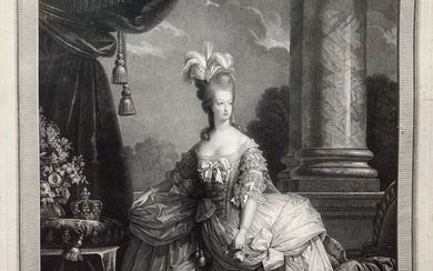 D'après ROSLIN, gravé par ROUGER, imprimé par CHATAIN Portrait en pied de Marie Antoinette de...