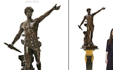 Devoir Civique 19th C. French Patinated Bronze Sculpture, Eugene Marioton Signed