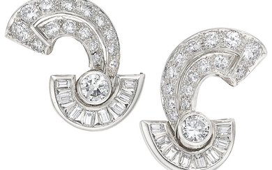Diamond, Platinum Earrings Stones: Full-cut diamonds weighing a total...