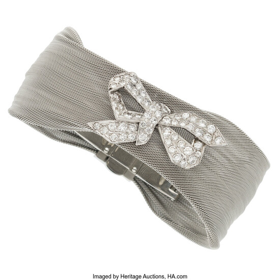Diamond, Platinum, Stainless Steel Bracelet Stones: Full-cut diamonds weighing...