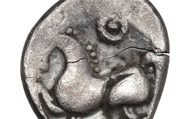 Donau Celts, Syrmia, Tetradrachm, “Kugelwange”, a. 200–100 BC, 8.32 g, Dembski 1113ff